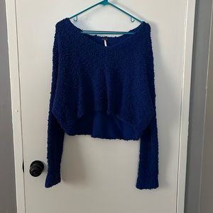 Dark Blue Long Sleeve Crop Sweater